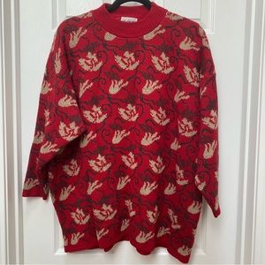 Mathias Vintage Red Abstract Print Crew Neck Sweater, Made in USA